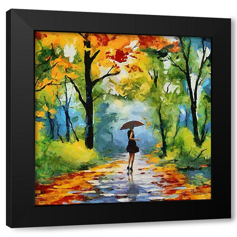 Girl with Umbrella in the Park Black Modern Wood Framed Art Print by Medeiros, Celito
