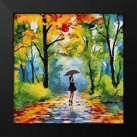Girl with Umbrella in the Park Black Modern Wood Framed Art Print by Medeiros, Celito