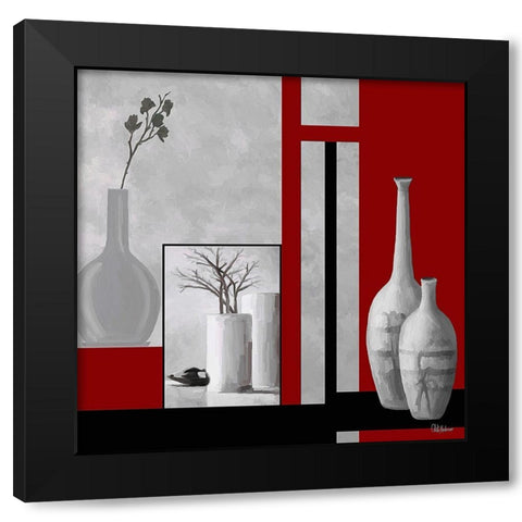 Stillife in Red and Grey  Black Modern Wood Framed Art Print by Medeiros, Celito