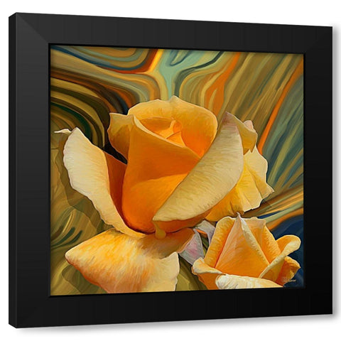 Yellow Rose with Abstract Background Black Modern Wood Framed Art Print by Medeiros, Celito