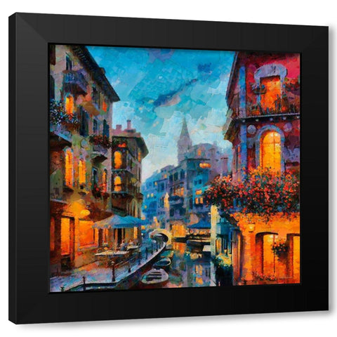 Venice at Night Black Modern Wood Framed Art Print by Medeiros, Celito