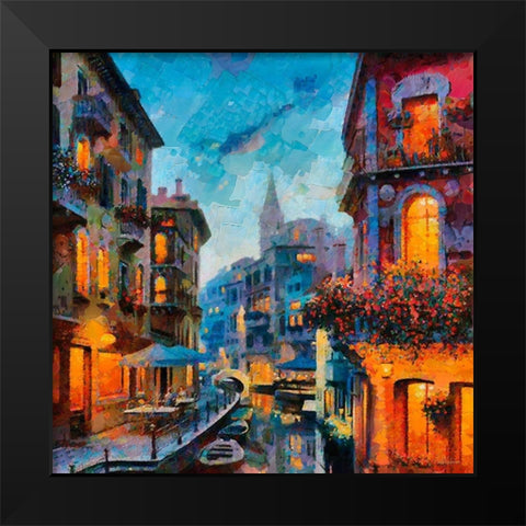 Venice at Night Black Modern Wood Framed Art Print by Medeiros, Celito