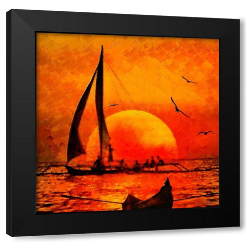 Sunset on the Sea Black Modern Wood Framed Art Print with Double Matting by Medeiros, Celito