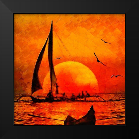 Sunset on the Sea Black Modern Wood Framed Art Print by Medeiros, Celito