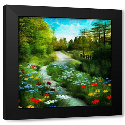 Path between green Meadows Black Modern Wood Framed Art Print by Medeiros, Celito