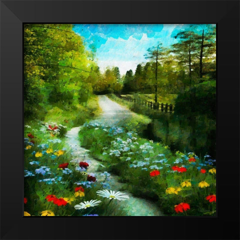 Path between green Meadows Black Modern Wood Framed Art Print by Medeiros, Celito