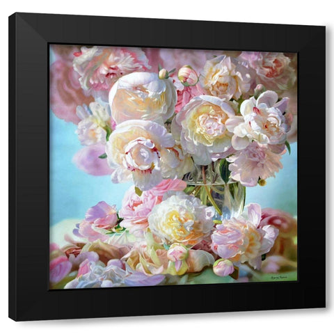Peonies in a Square Space Black Modern Wood Framed Art Print with Double Matting by Kopania, Zbigniew