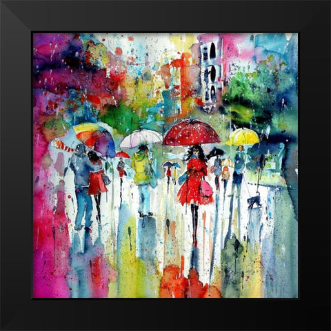 Raining, raining Black Modern Wood Framed Art Print by Kovacs, Anna Brigite