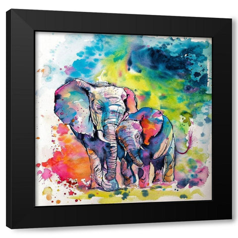 Elephant with Baby Black Modern Wood Framed Art Print with Double Matting by Kovacs, Anna Brigite
