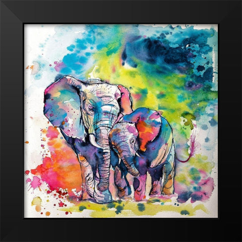 Elephant with Baby Black Modern Wood Framed Art Print by Kovacs, Anna Brigite