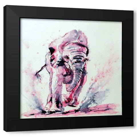 Elephant in pink Black Modern Wood Framed Art Print by Kovacs, Anna Brigite