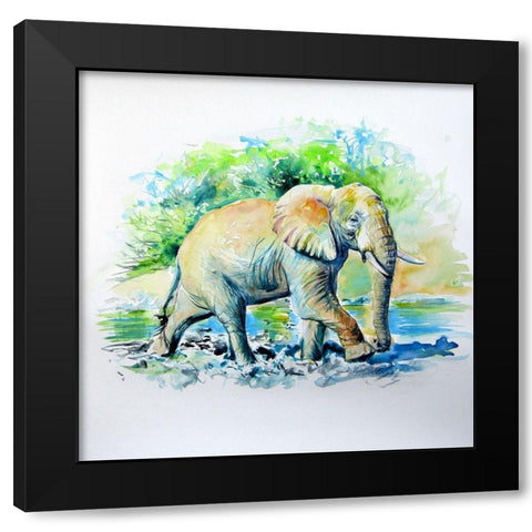 Elephant in the Mud Black Modern Wood Framed Art Print by Kovacs, Anna Brigite
