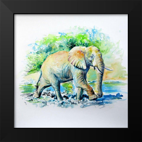 Elephant in the Mud Black Modern Wood Framed Art Print by Kovacs, Anna Brigite