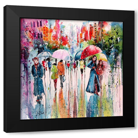 Umbrellas Black Modern Wood Framed Art Print by Kovacs, Anna Brigite