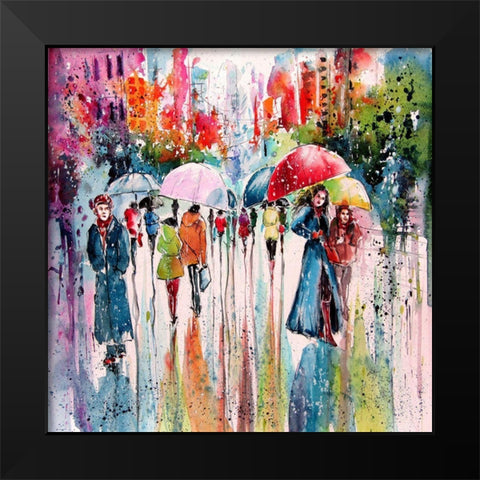 Umbrellas Black Modern Wood Framed Art Print by Kovacs, Anna Brigite