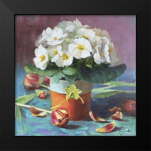 White Primrose Black Modern Wood Framed Art Print by Strube, Ling