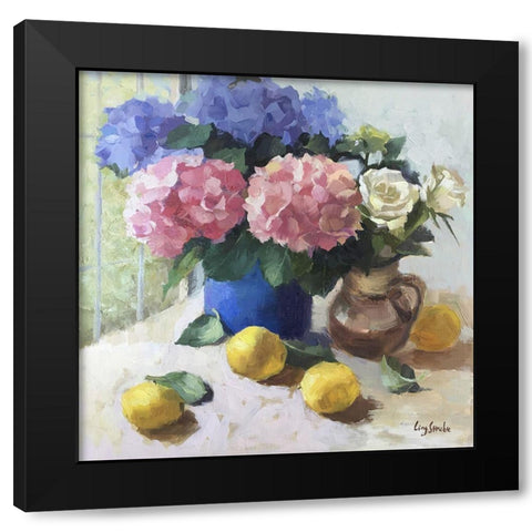 Hydrangeas and Still Life Black Modern Wood Framed Art Print with Double Matting by Strube, Ling