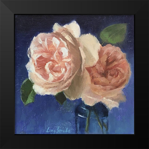 Pink Roses Black Modern Wood Framed Art Print by Strube, Ling