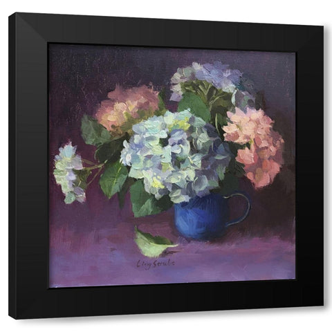 Hydrangeas in Vase Black Modern Wood Framed Art Print by Strube, Ling