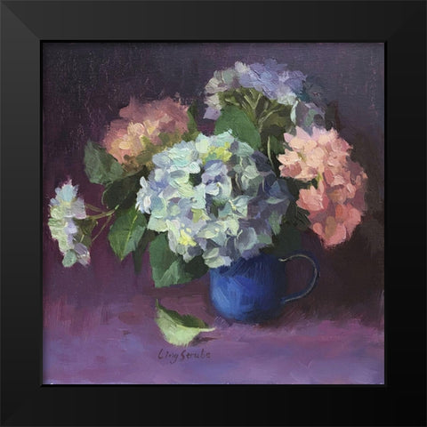 Hydrangeas in Vase Black Modern Wood Framed Art Print by Strube, Ling