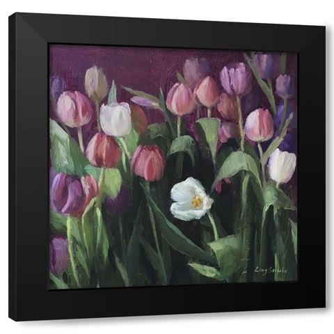 Spring Tulips Black Modern Wood Framed Art Print by Strube, Ling