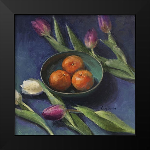 The Three Oranges Black Modern Wood Framed Art Print by Strube, Ling