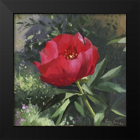 Peony Black Modern Wood Framed Art Print by Strube, Ling