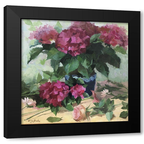 Red Hydrangeas Black Modern Wood Framed Art Print with Double Matting by Strube, Ling
