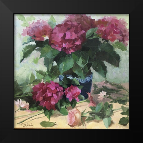 Red Hydrangeas Black Modern Wood Framed Art Print by Strube, Ling