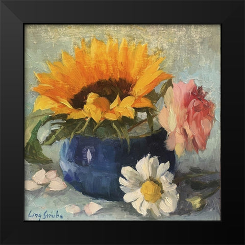 Summer Flowers Black Modern Wood Framed Art Print by Strube, Ling