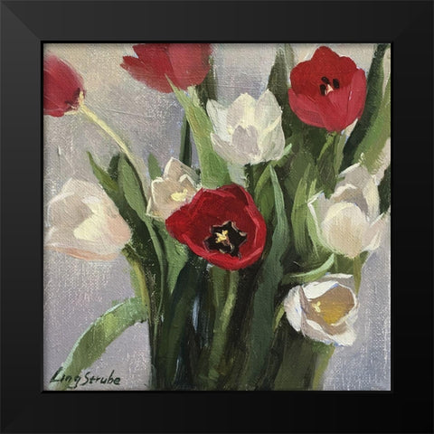 Red and White Tulips Black Modern Wood Framed Art Print by Strube, Ling