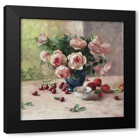 Austin Roses with Still Life II Black Modern Wood Framed Art Print by Strube, Ling