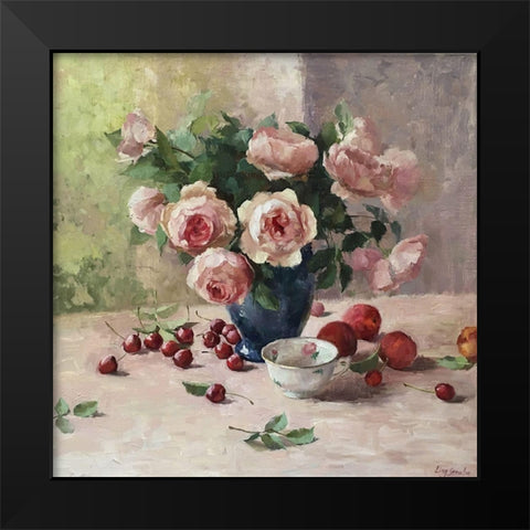 Austin Roses with Still Life II Black Modern Wood Framed Art Print by Strube, Ling