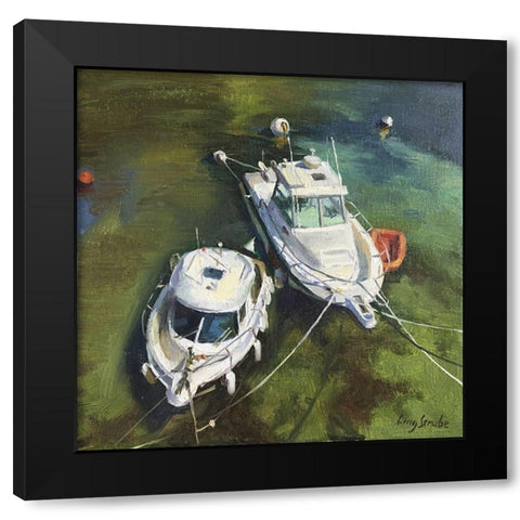 Two White Boats Black Modern Wood Framed Art Print by Strube, Ling