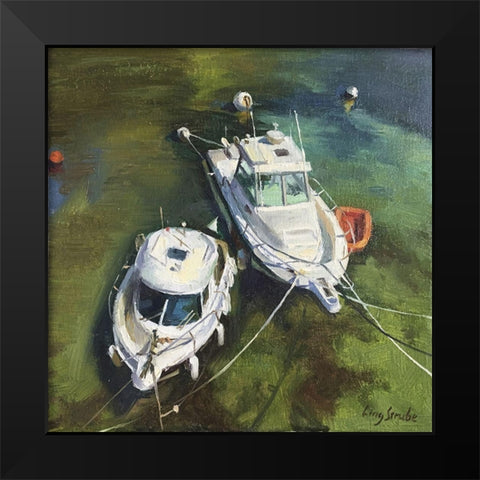 Two White Boats Black Modern Wood Framed Art Print by Strube, Ling