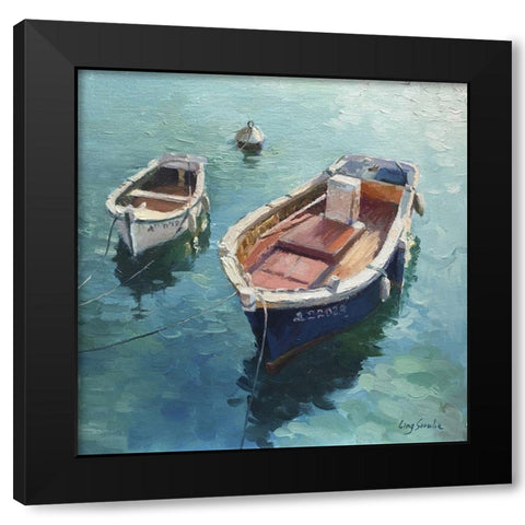 Two Boats Black Modern Wood Framed Art Print with Double Matting by Strube, Ling