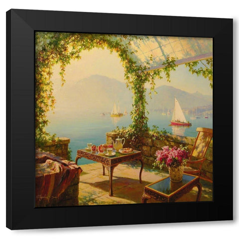 Porch by the Sea Black Modern Wood Framed Art Print with Double Matting by Obuchovsky, Yury