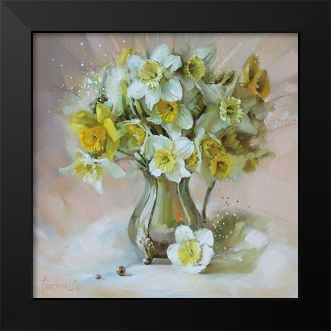 Daffodils Black Modern Wood Framed Art Print by Rogozina, Svetlana