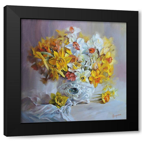 Daffodils in White Vase Black Modern Wood Framed Art Print with Double Matting by Rogozina, Svetlana