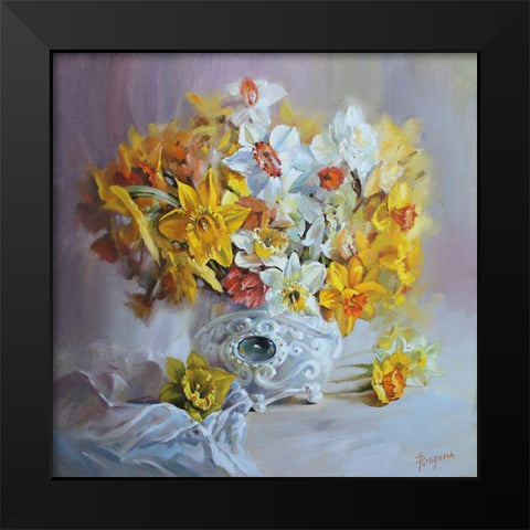 Daffodils in White Vase Black Modern Wood Framed Art Print by Rogozina, Svetlana
