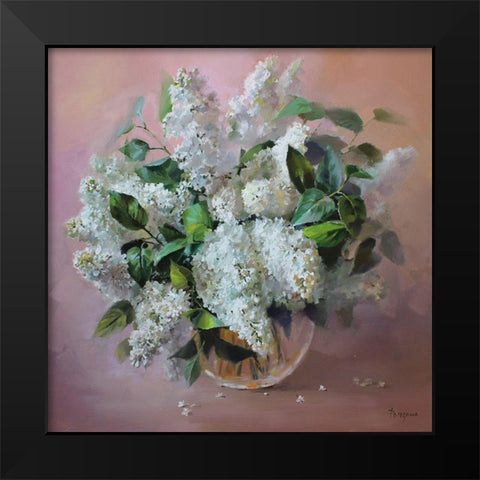 White Lilac Black Modern Wood Framed Art Print by Rogozina, Svetlana