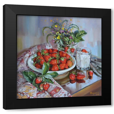 Sweet Strawberries Black Modern Wood Framed Art Print with Double Matting by Rogozina, Svetlana