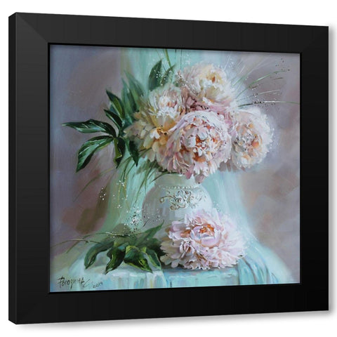 Tender Peonies Black Modern Wood Framed Art Print with Double Matting by Rogozina, Svetlana