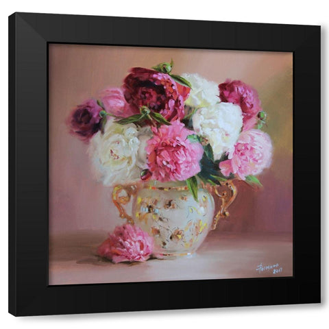 Bouquet of Peonies Black Modern Wood Framed Art Print with Double Matting by Rogozina, Svetlana