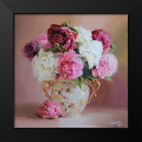 Bouquet of Peonies Black Modern Wood Framed Art Print by Rogozina, Svetlana