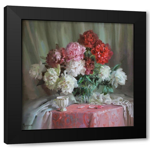 Still Life with Peonies Black Modern Wood Framed Art Print with Double Matting by Rogozina, Svetlana