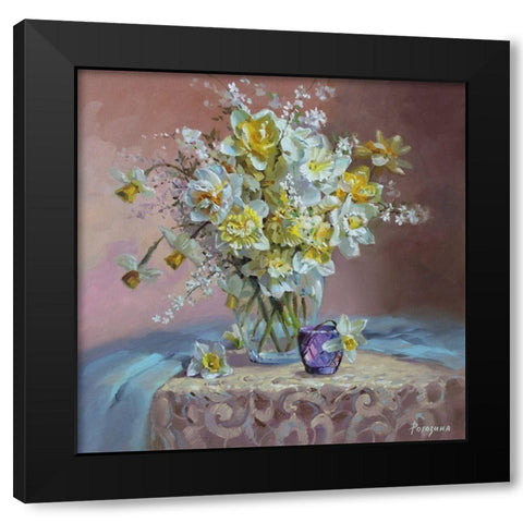 Spring Bouquet Black Modern Wood Framed Art Print by Rogozina, Svetlana