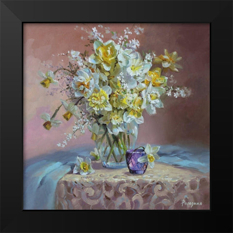 Spring Bouquet Black Modern Wood Framed Art Print by Rogozina, Svetlana