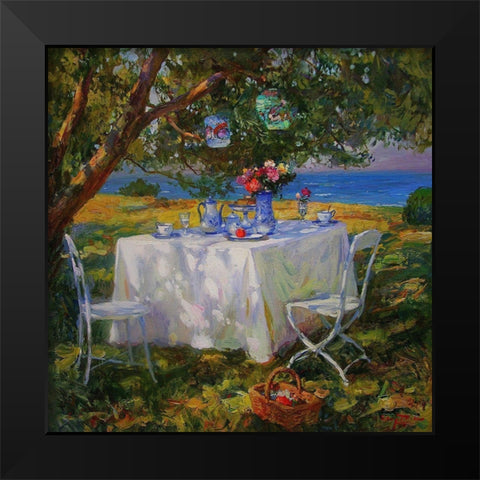 A Table in Garden I Black Modern Wood Framed Art Print by Sviridov, Sergei