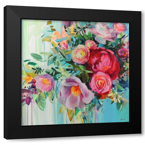 Flower Heart Black Modern Wood Framed Art Print by Bond